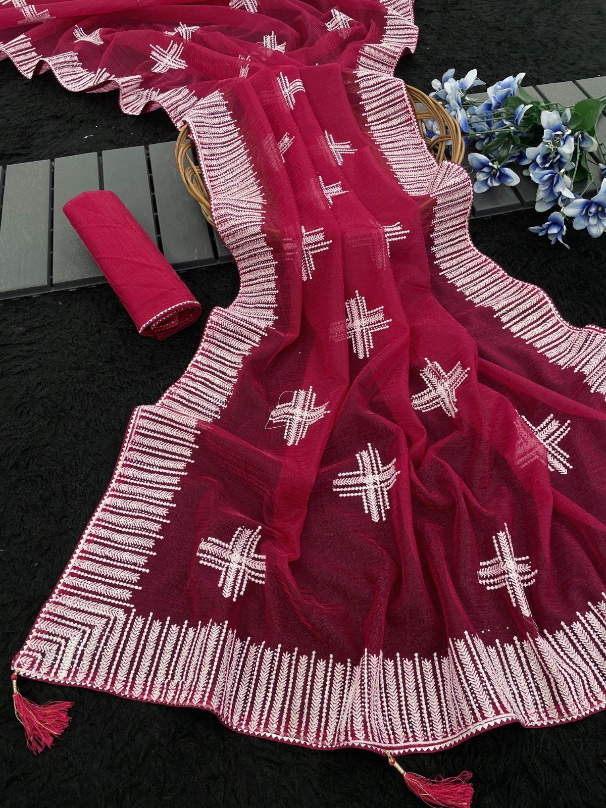 Red Silicon Organza Saree (stone work)