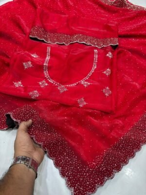 Fendy Chiffon Saree with Stone Work (Red)