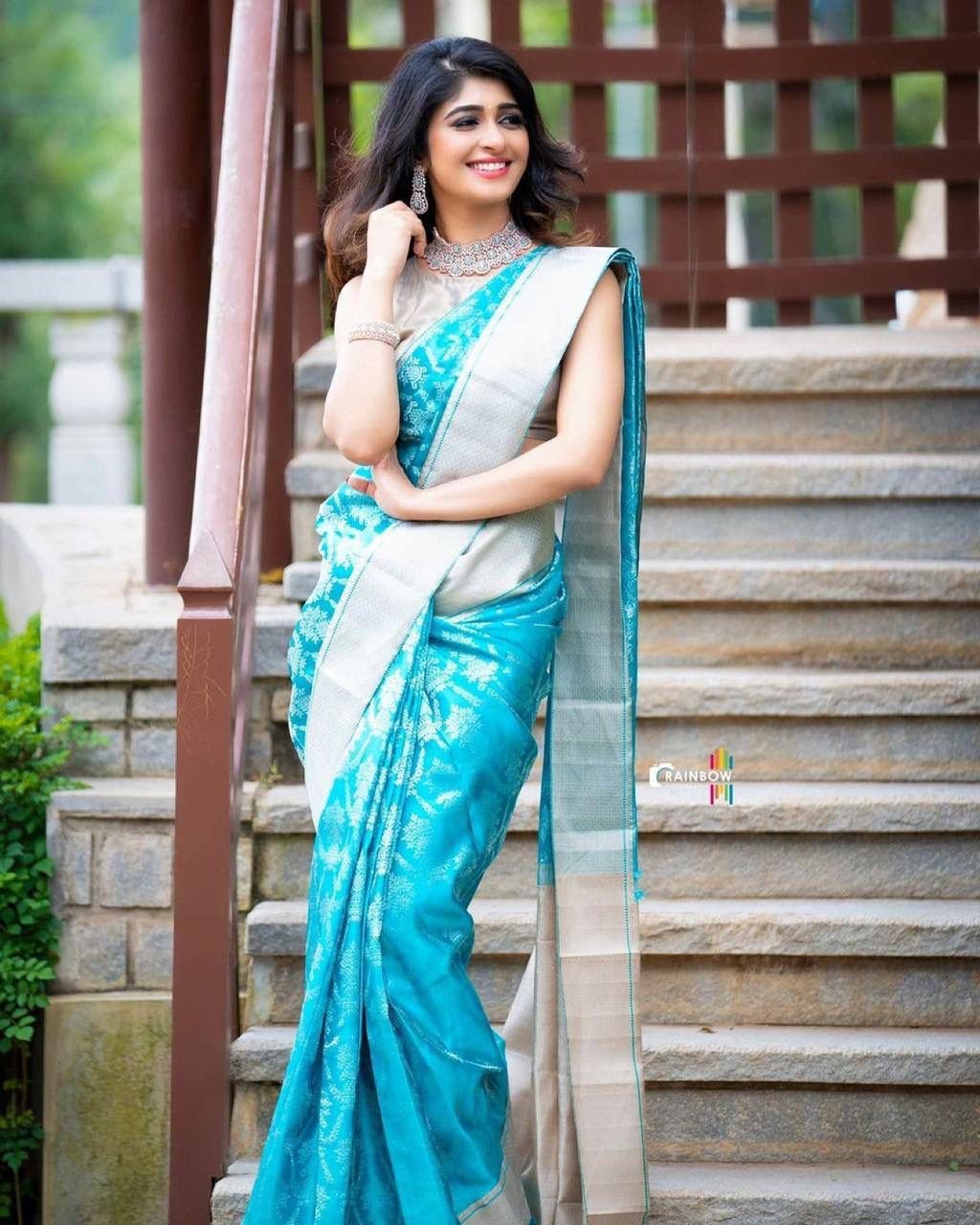 Soft Lichi Silk Sky Blue Saree
