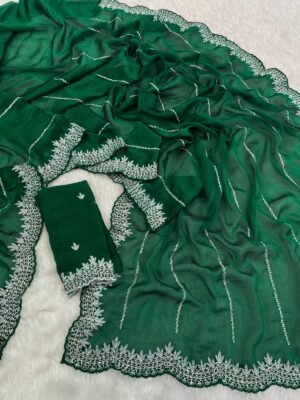 Fendy Chiffon Green Stone Work