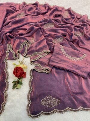 Elegant Purple Silk Party Wear Saree