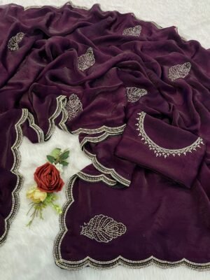 Elegant Violet Silk Party Wear