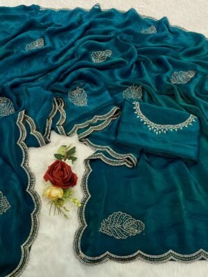 Elegant Diamond Work Silk Saree (Blue)