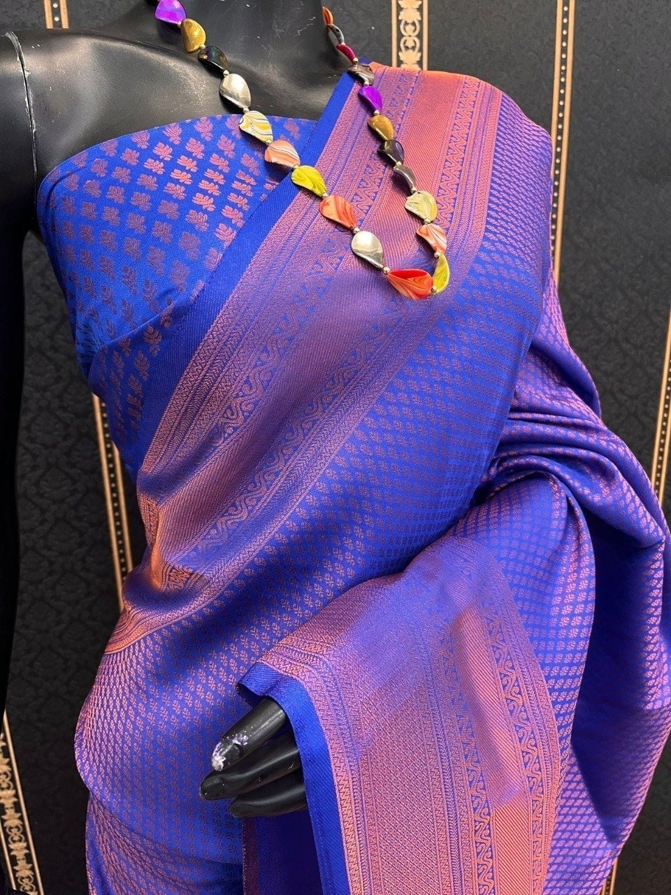 Royal Blue Lichi Silk Saree with Designer Border